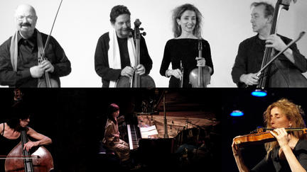 Collage Stellari Quartet © Charlotte Hug | Nina de Heney © Cristina Marx | Lisa Ullén © Leo Ahmed | Charlotte Gug © Hannes Schneider